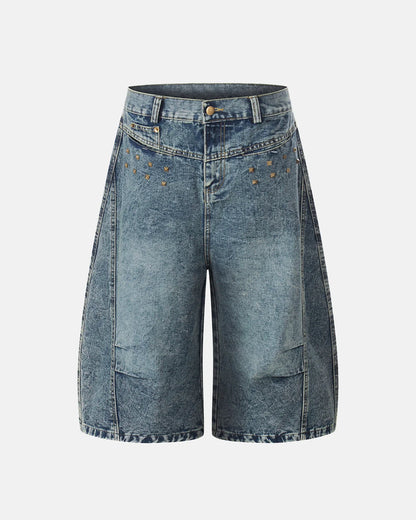 Studded Washed Long Baggy Jorts | LCDEGO Streetwear