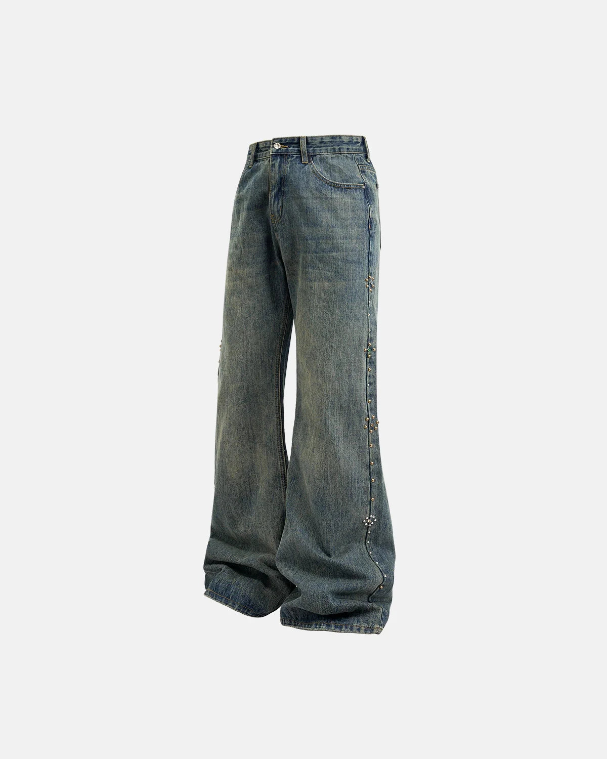 Acid Wash Beaded Studded Flared Baggy Jeans | LCDEGO Streetwear