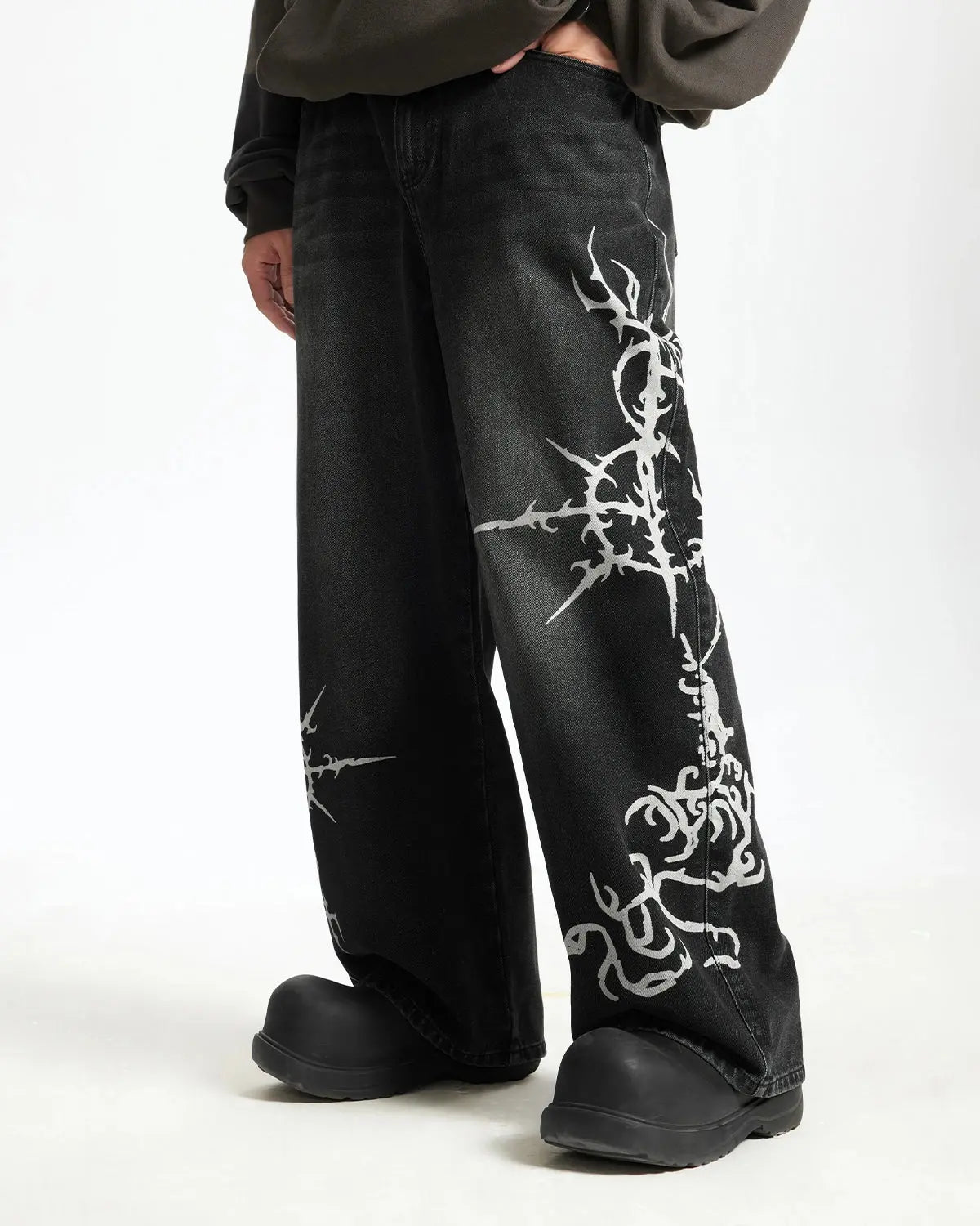 LCDEGO Black Graphic Denim Pants