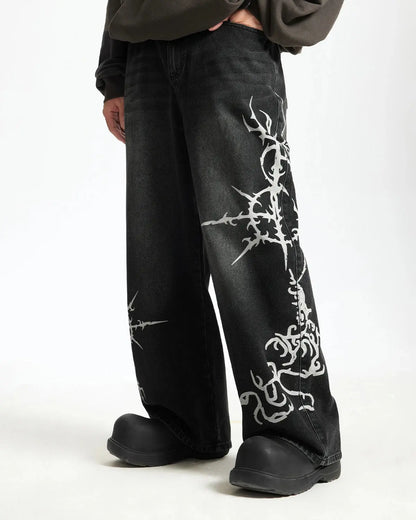 LCDEGO Black Graphic Denim Pants