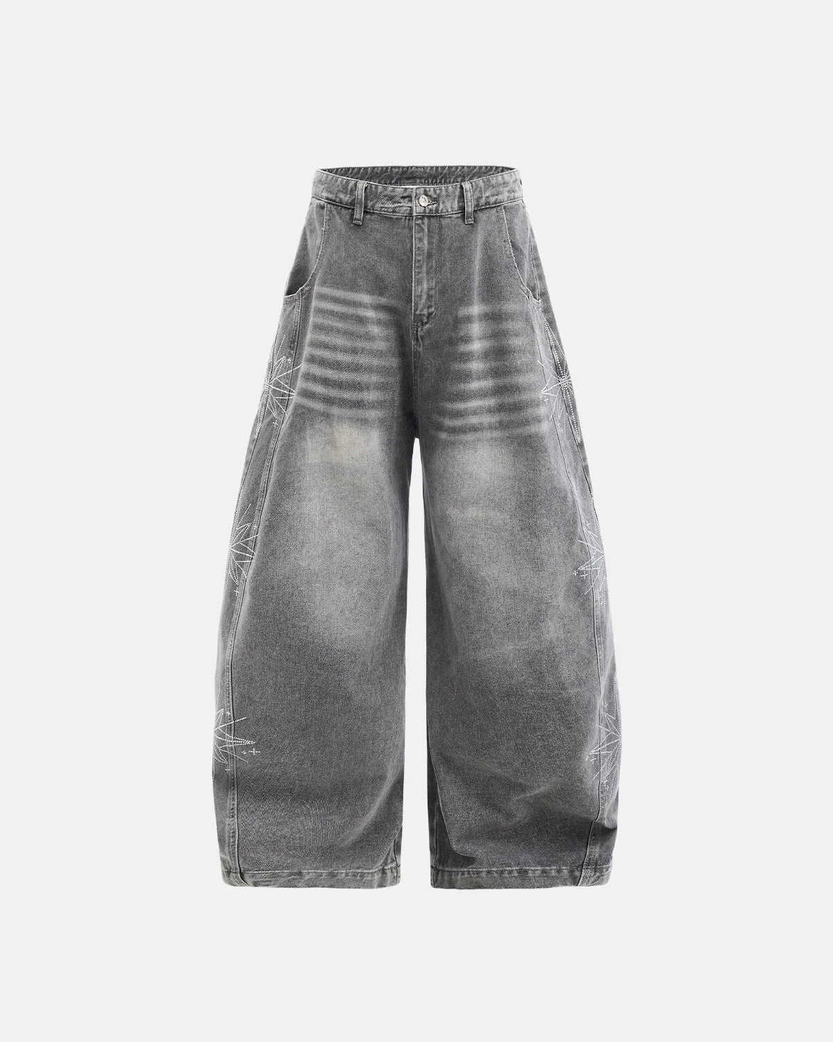 Star Graphic Rhinestone Barrel Baggy Jeans | LCDEGO Streetewear