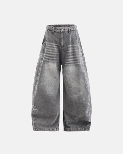 Star Graphic Rhinestone Barrel Baggy Jeans | LCDEGO Streetewear