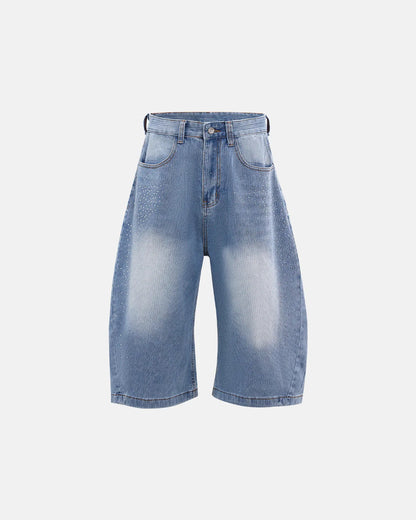 Star Rhinestone Longline Denim Shorts | LCDEGO Streetwear