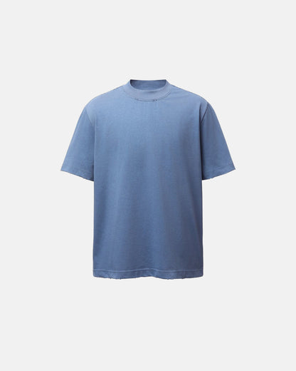 distressed washed mock neck t shirt blue
