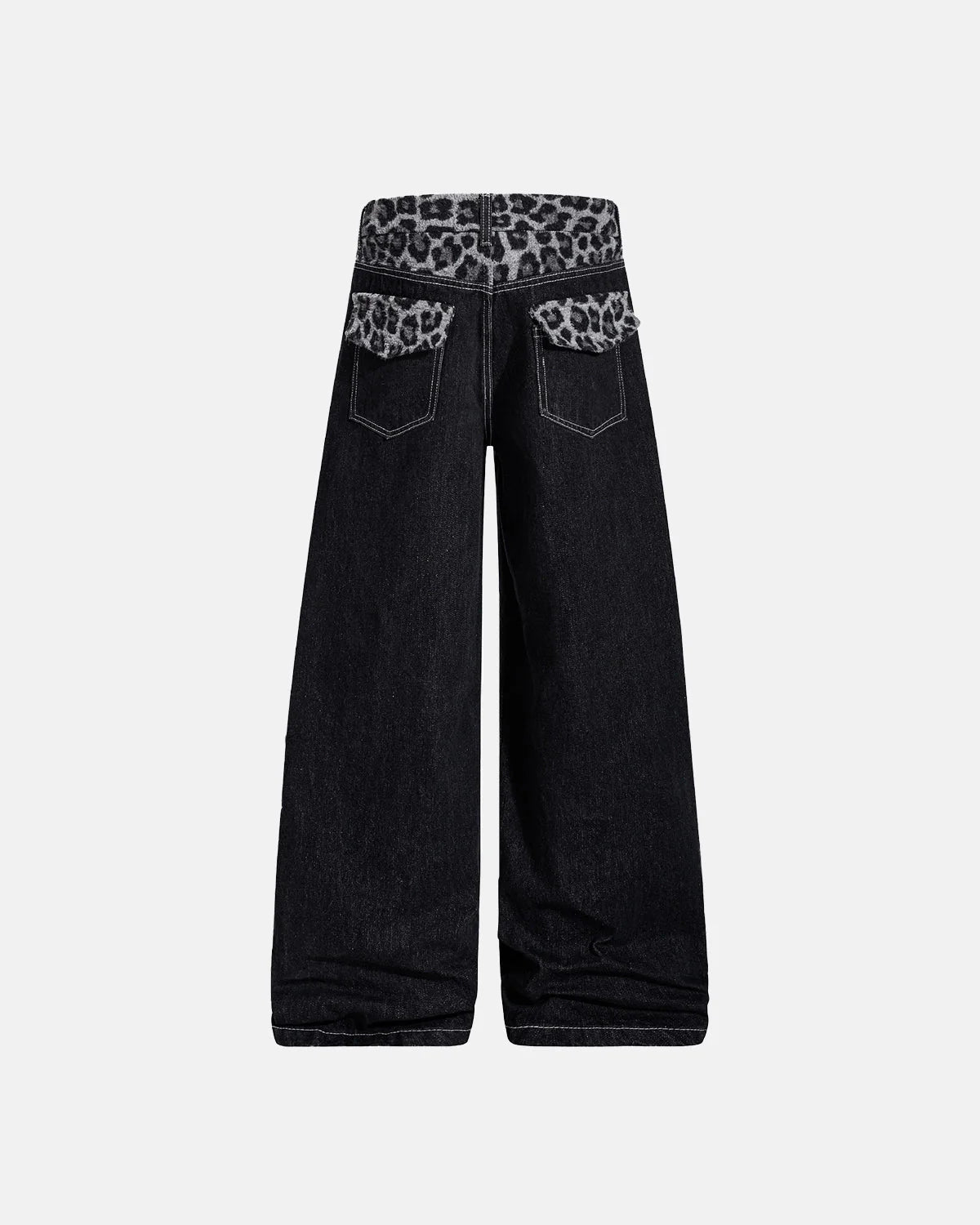 Leopard Patchwork Raw Straight-leg Jeans | LCDEGO Streetwear