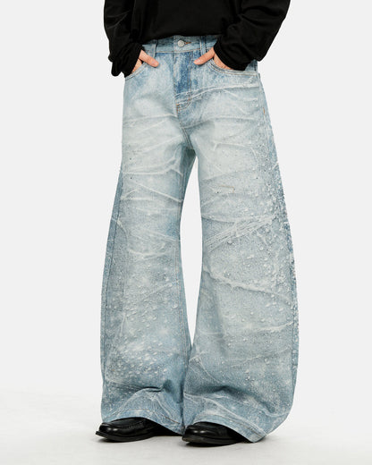 Rhinestone Lightning Baggy Barrel Jeans | LCDEGO Streetwear