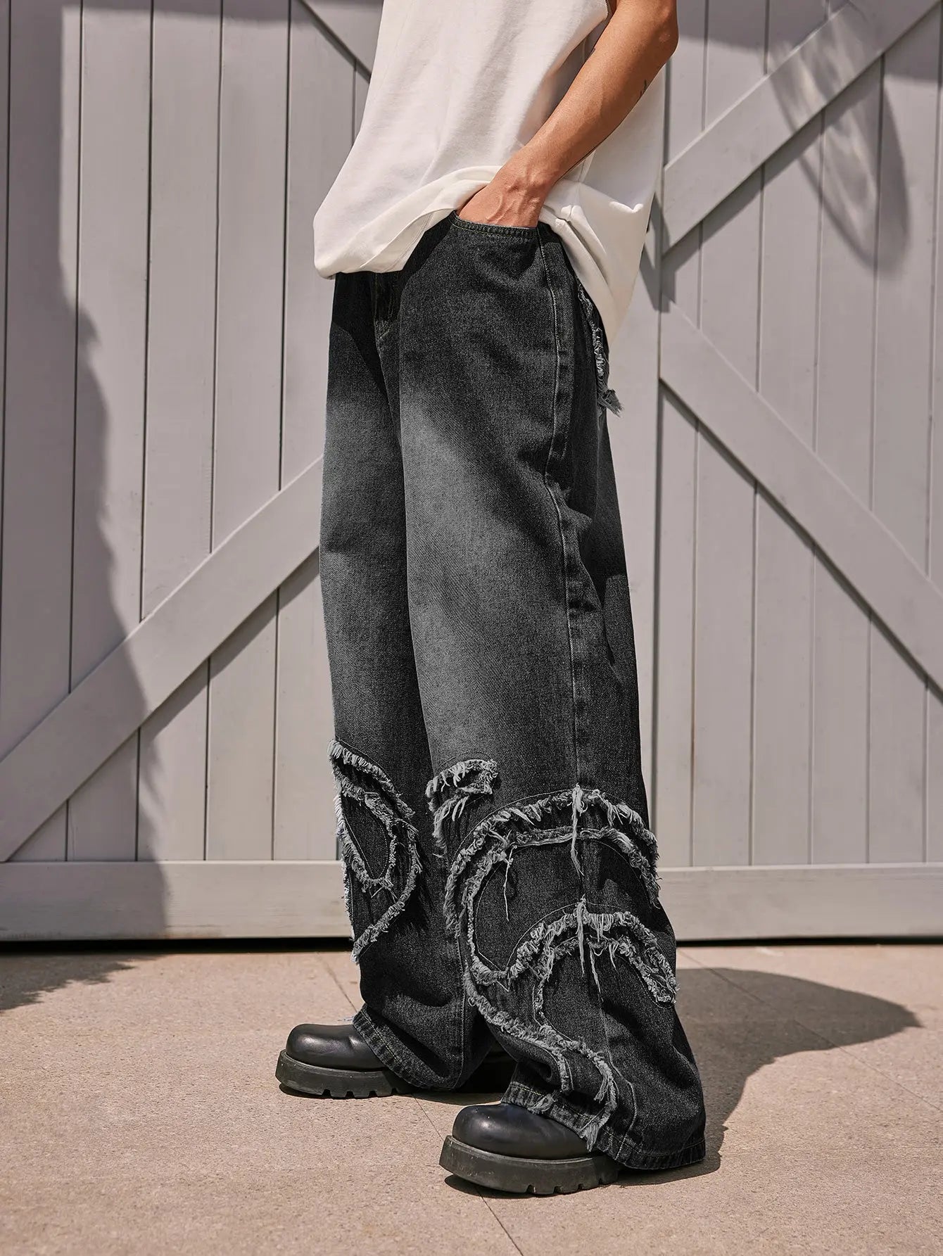 Black Distressed Fringe Jeans | LCDEGO Streetwear