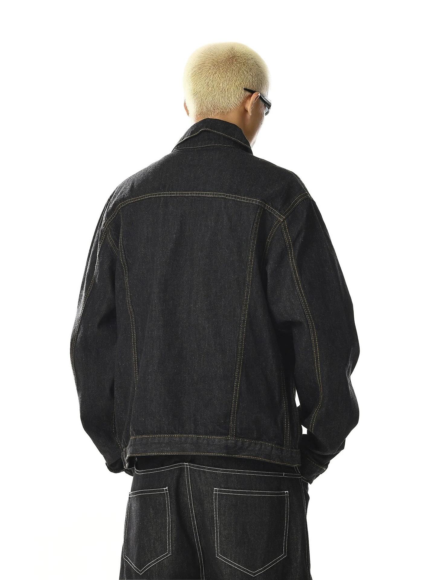 Black Multi Pockets Denim Jacket | LCDEGO Streetwear