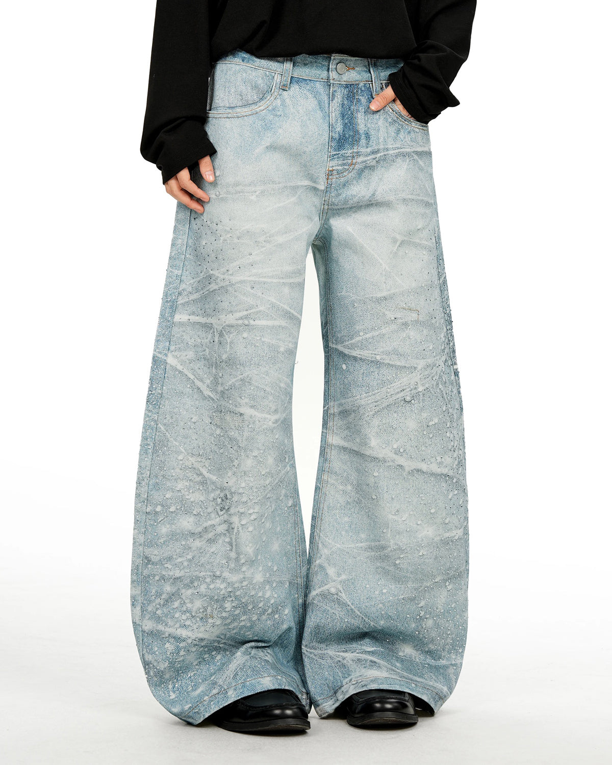 Rhinestone Lightning Baggy Barrel Jeans | LCDEGO Streetwear