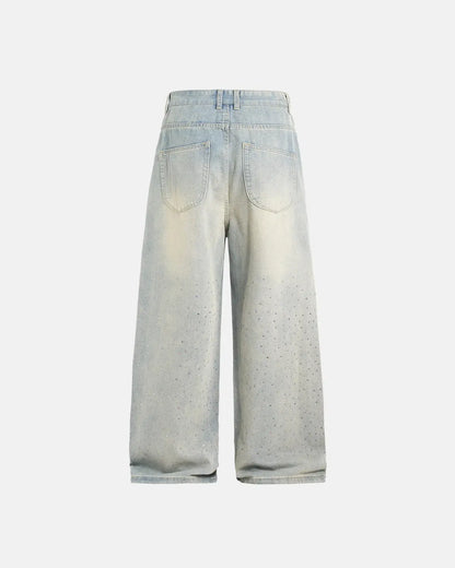 Washed Rhinestone Baggy Jeans | LCDEGO Streetwear