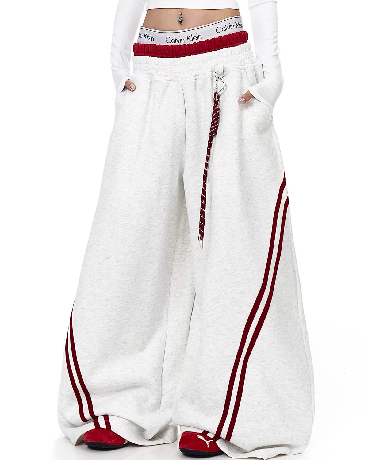 Grey Striped Baggy Sweatpants | LCDEGO Streetwear