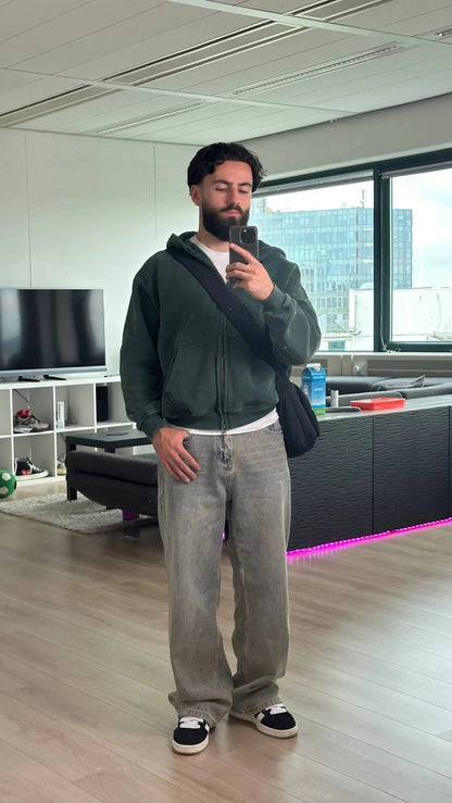 LCDEGO Washed Distressed Fleece Zip Up Hoodies