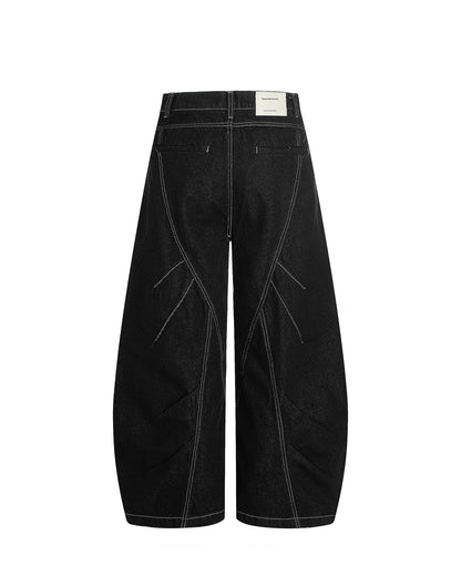 Black Stitching Barrel Jeans | LCDEGO Streetwear