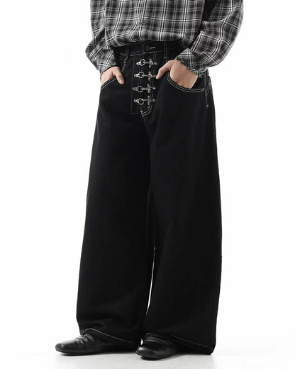 Raw Metal Clasp Baggy Jeans | LCDEGO Streetwear