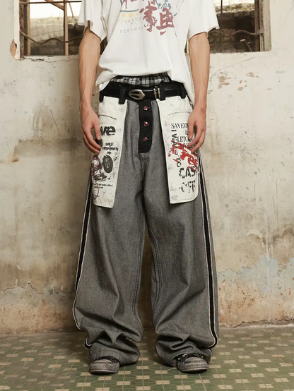 Distressed Reverse Design Baggy Jeans | LCDEGO Streetwear