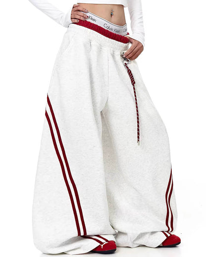 Grey Striped Baggy Sweatpants | LCDEGO Streetwear