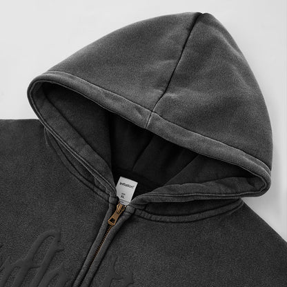 LCDEGO Puff Print Washed Zip Up Hoodies