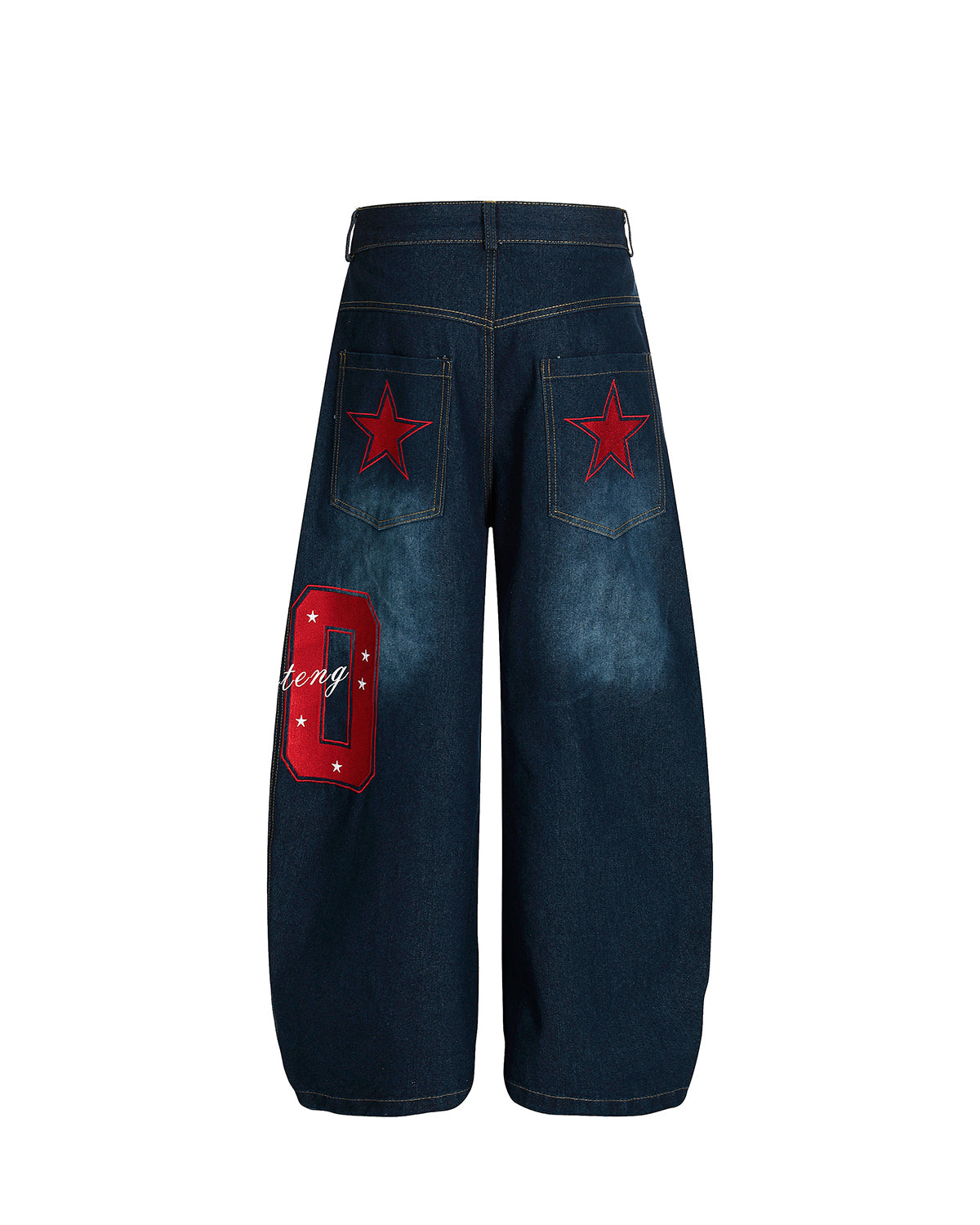 Star Embroidered Pocket Barrel Jeans | LCDEGO Streetwear