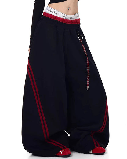 Grey Striped Baggy Sweatpants | LCDEGO Streetwear