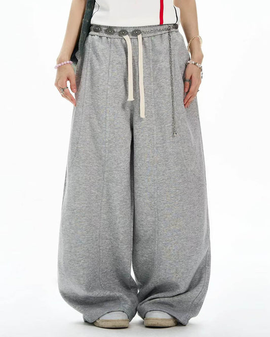 Grey Baggy Wide Leg Sweatpants | LCDEGO Streetwear