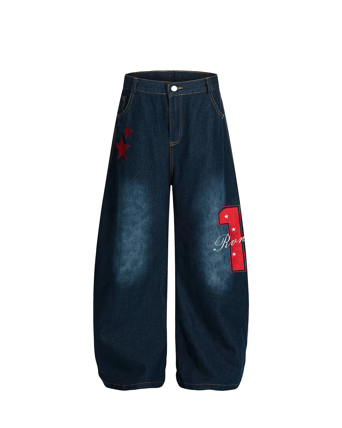 Star Embroidered Pocket Barrel Jeans | LCDEGO Streetwear