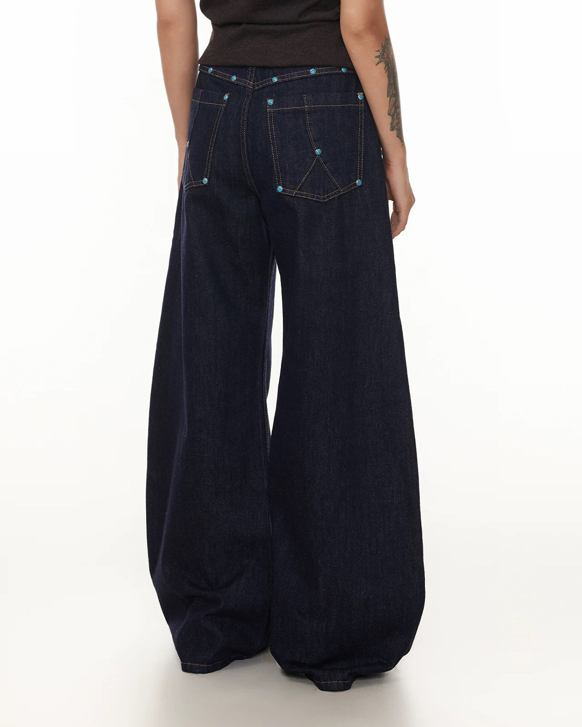 Turquoise Button Rivet Baggy Jeans | LCDEGO Streetwear
