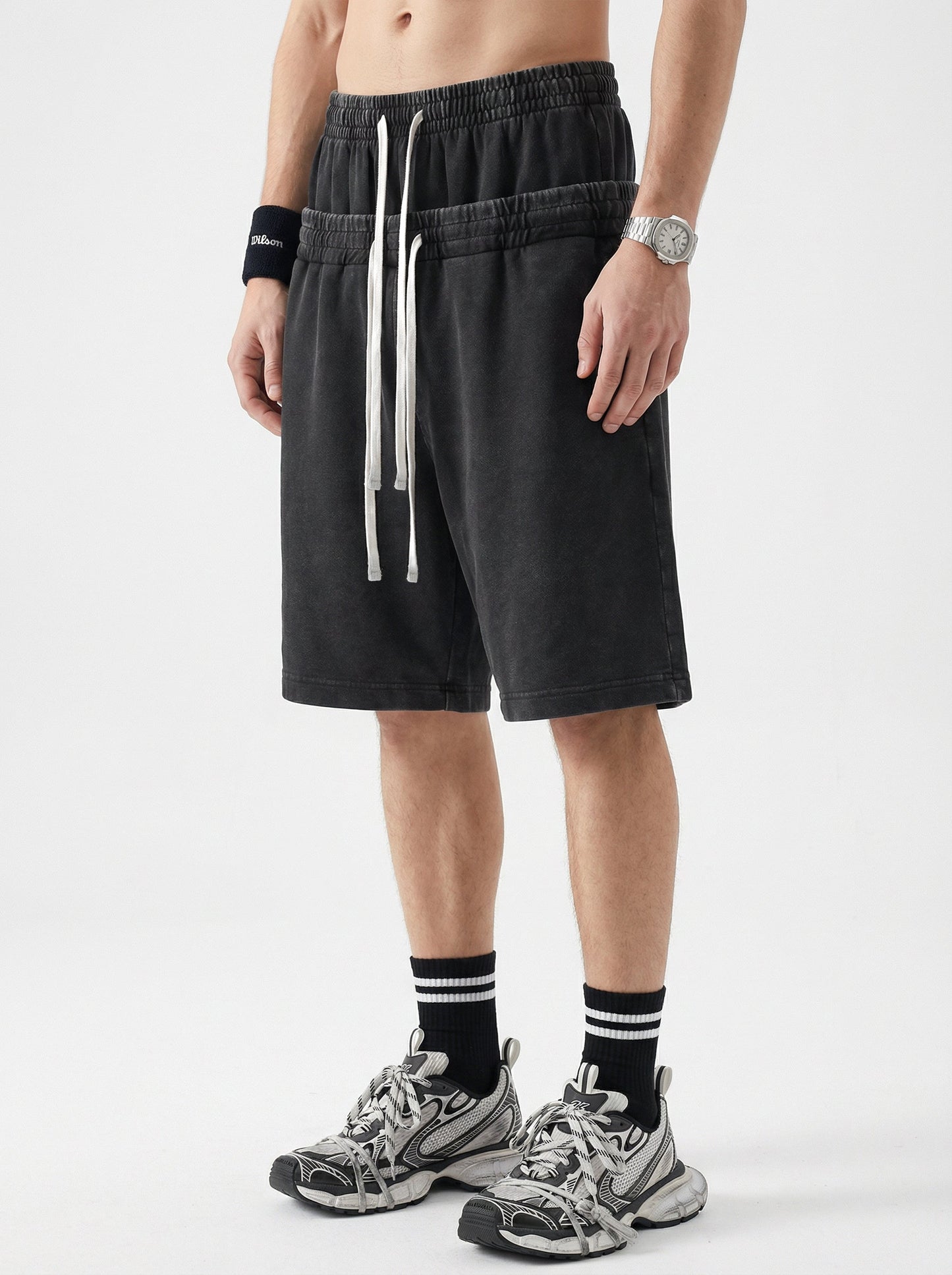 Double Waist Acid Wash Sweat Shorts | LCDEGO Streetwear