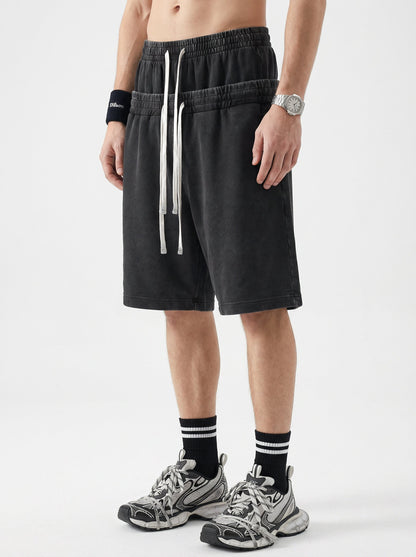 Double Waist Acid Wash Sweat Shorts | LCDEGO Streetwear
