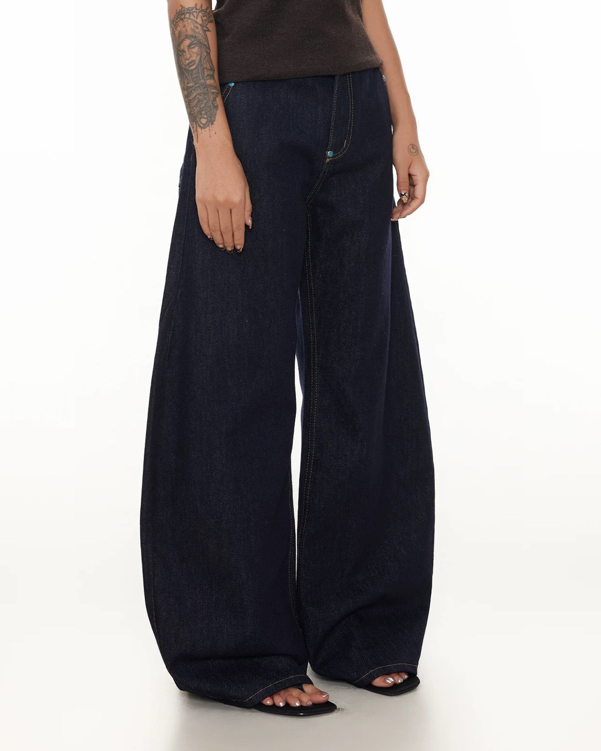 Turquoise Button Rivet Baggy Jeans | LCDEGO Streetwear