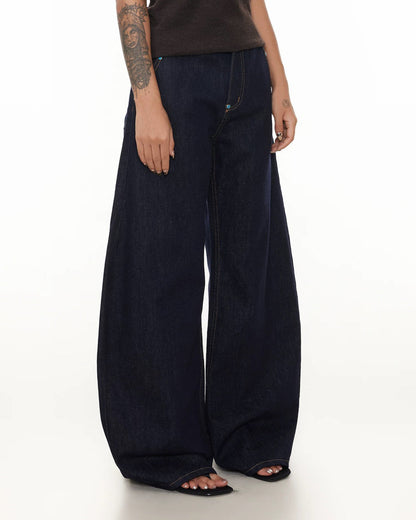 Turquoise Button Rivet Baggy Jeans | LCDEGO Streetwear