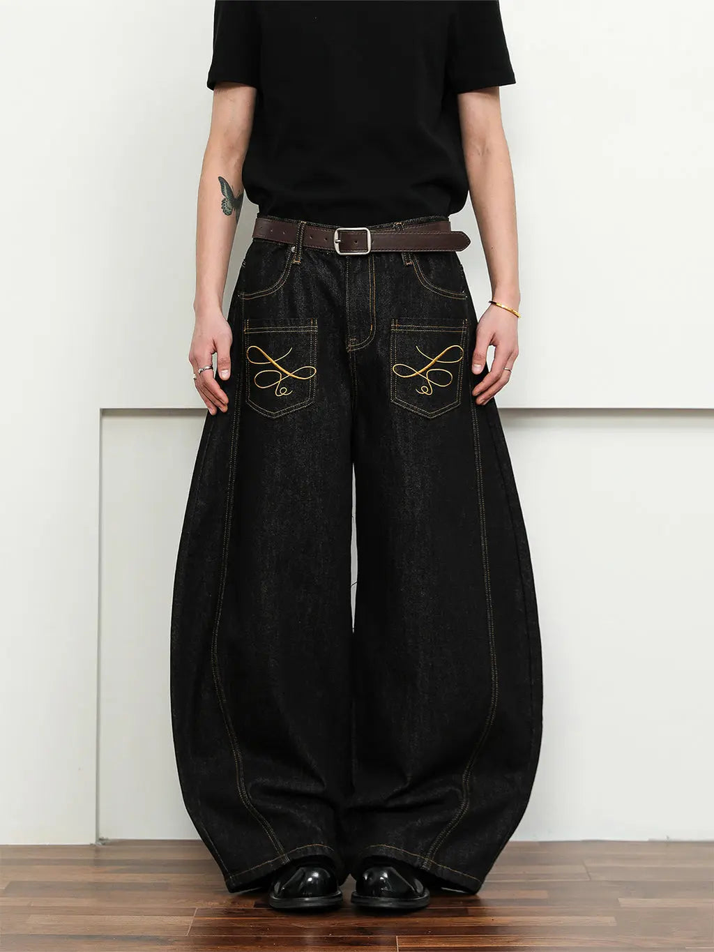 Pocket Embroidery Raw Barrel Jeans | LCDEGO Streetwear